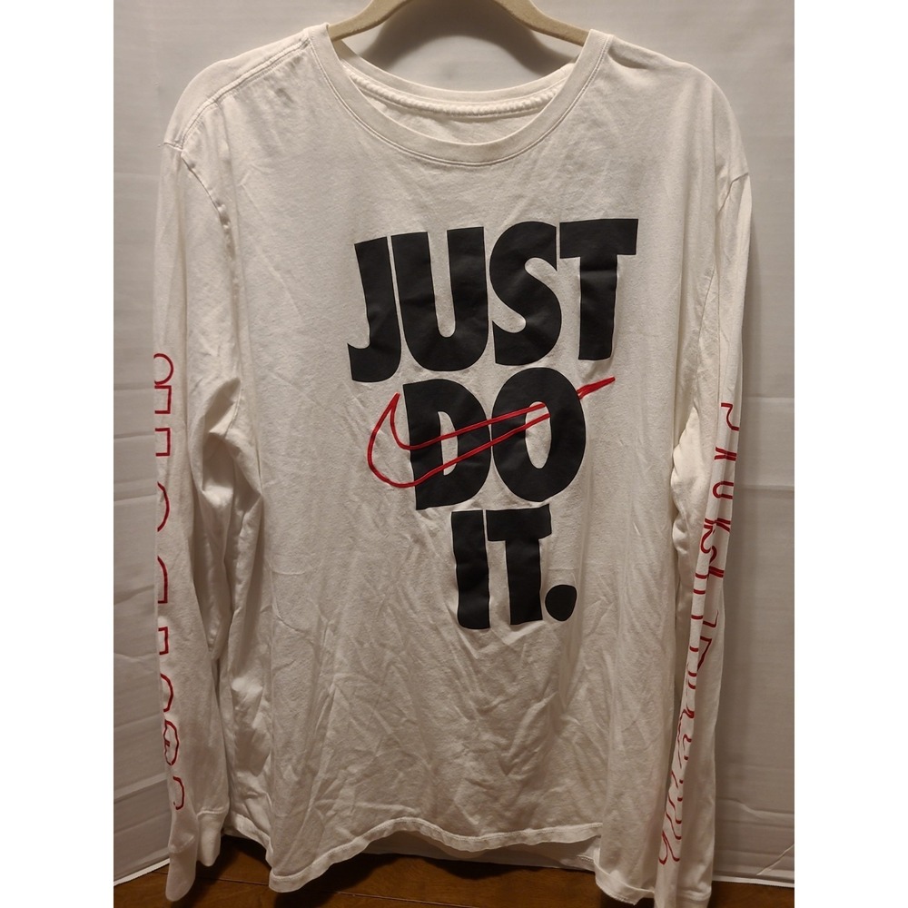 Nike Just Do It Long Sleeve The Nike Tee White/Red Men's XXL (2X) T-Shirt